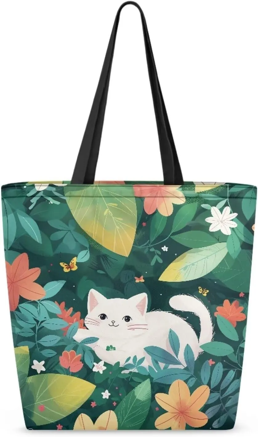 Canvas Bags for Groceries for Women Grocery Cloth Bag with Long Handle Heavy Duty Shoulder Bag for Shopping