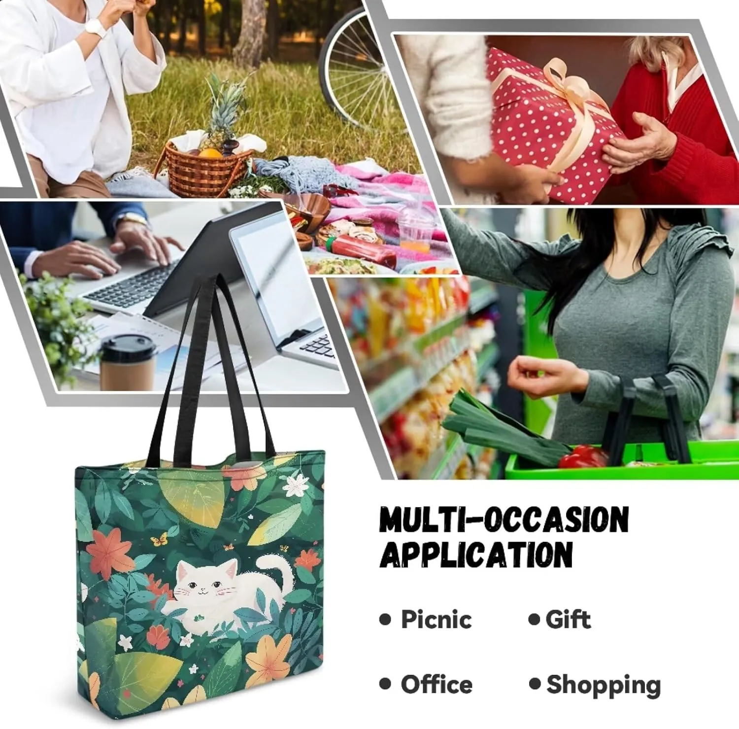 Canvas Bags for Groceries for Women Grocery Cloth Bag with Long Handle Heavy Duty Shoulder Bag for Shopping