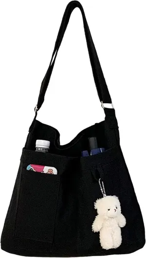 Canvas Cute Tote Bag with Zipper, Reusable Women's Crossbody Shoulder Bag Handbag for Shopping Work Gym
