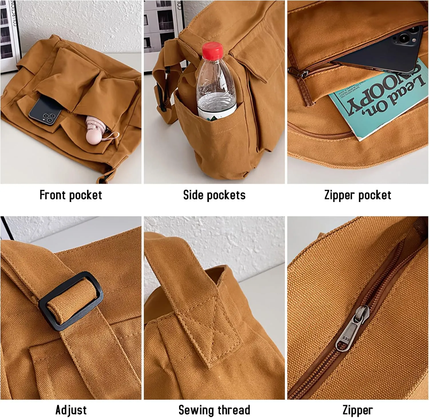 Canvas Messenger Bag Large Crossbody Bag Hobo Shoulder Handbags Multi Pocket Denim Tote Bag for Women and Men