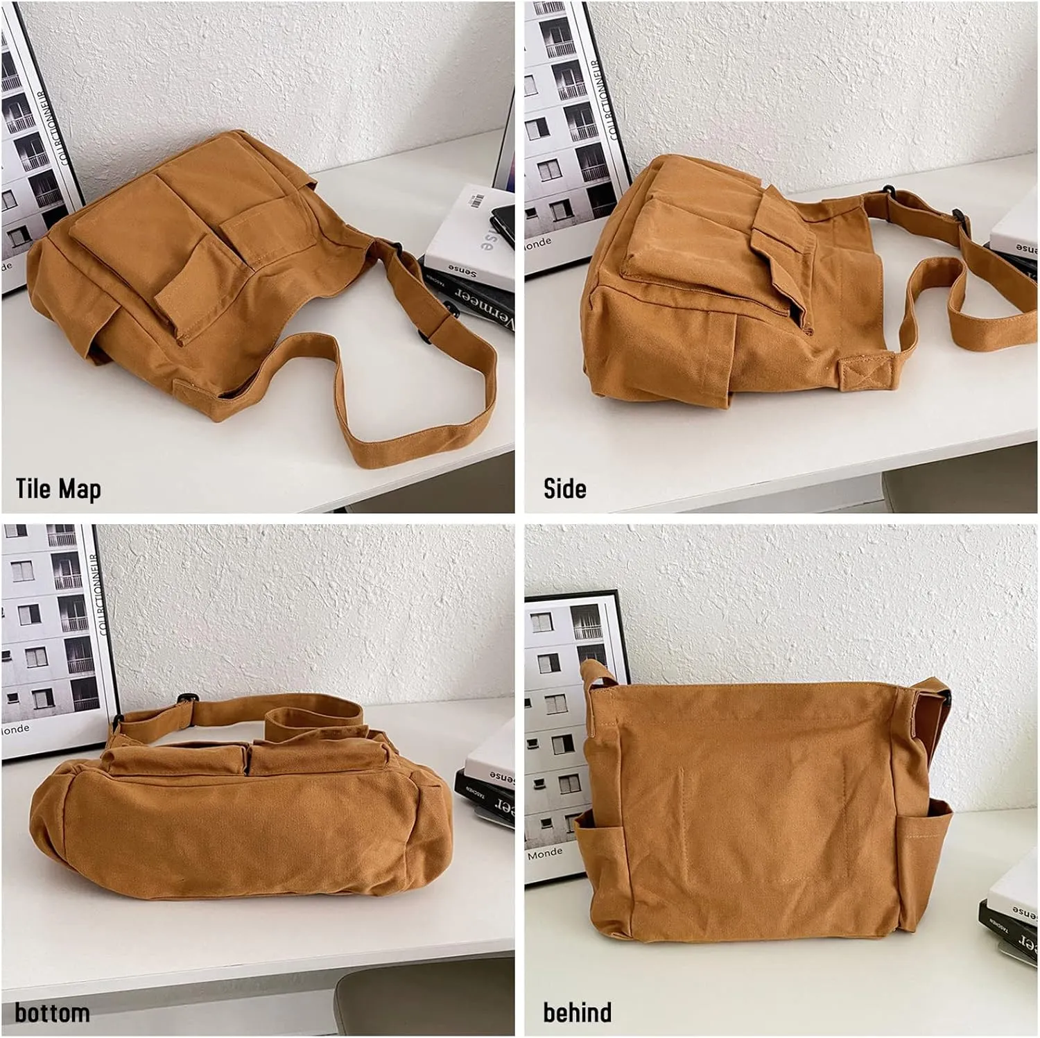 Canvas Messenger Bag Large Crossbody Bag Hobo Shoulder Handbags Multi Pocket Denim Tote Bag for Women and Men