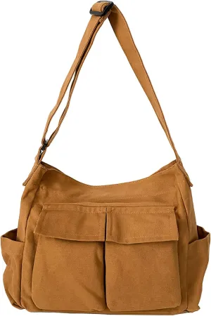 Canvas Messenger Bag Large Crossbody Bag Hobo Shoulder Handbags Multi Pocket Denim Tote Bag for Women and Men