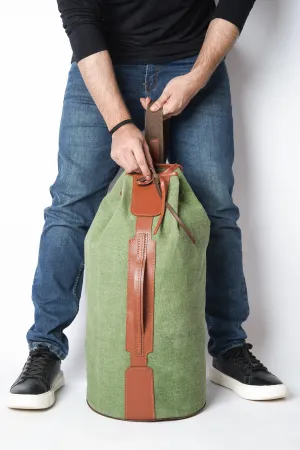 Canvas Military Duffle Bag With Leather Trim