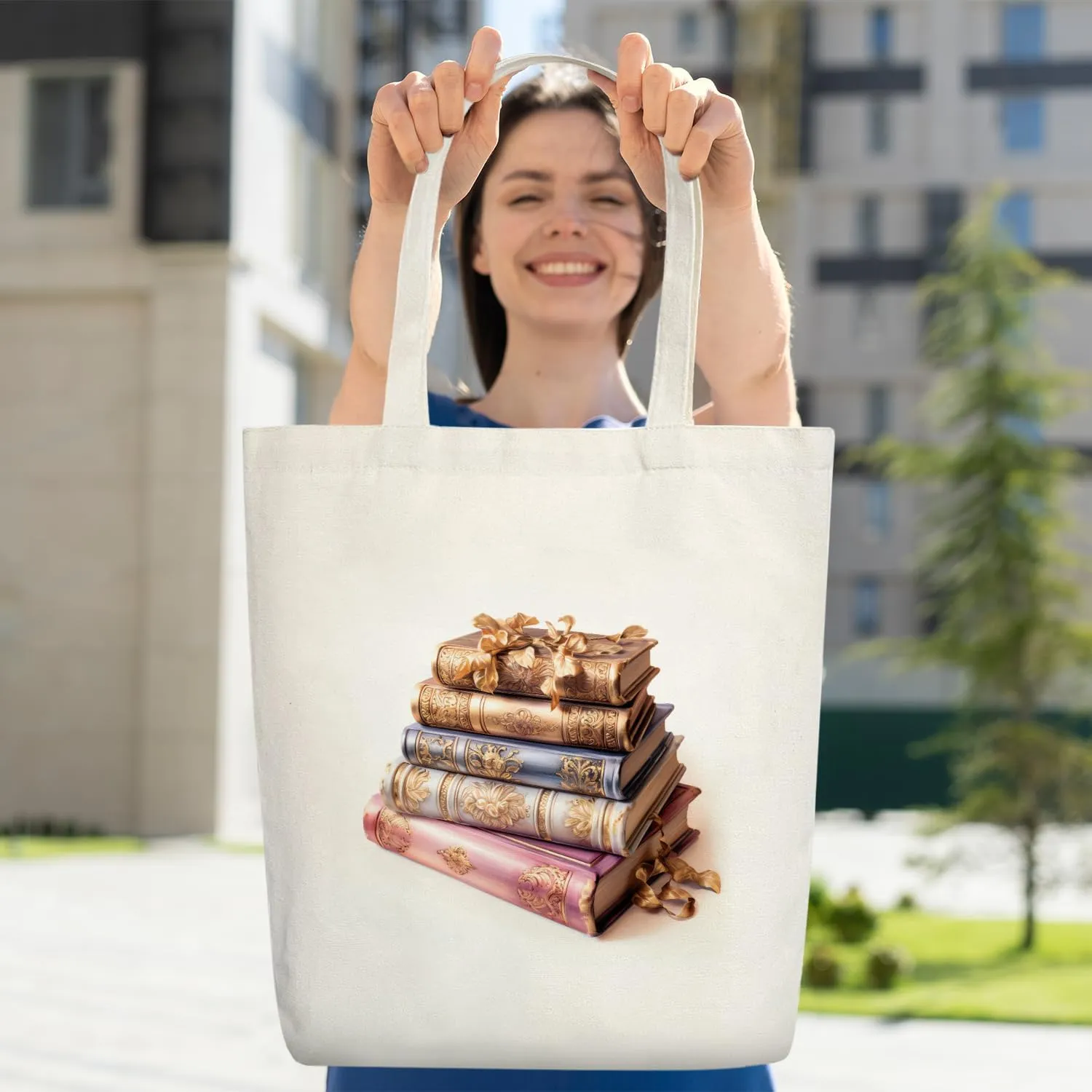 Canvas Tote Bag For Women, Aesthetic Shopping Bag Foldable Bag Reusable Tote Bag, Gifts for Friends - E