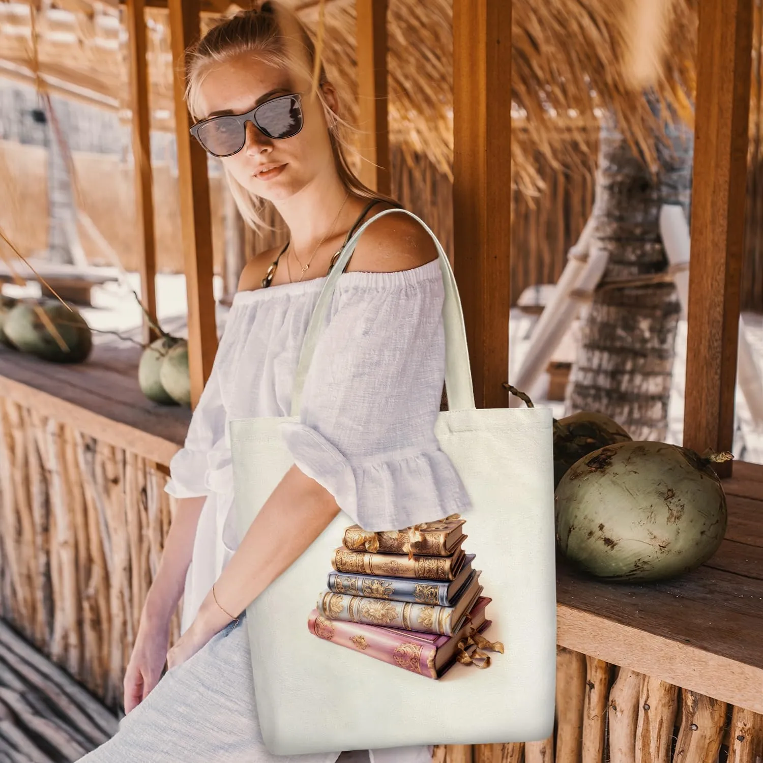 Canvas Tote Bag For Women, Aesthetic Shopping Bag Foldable Bag Reusable Tote Bag, Gifts for Friends - E