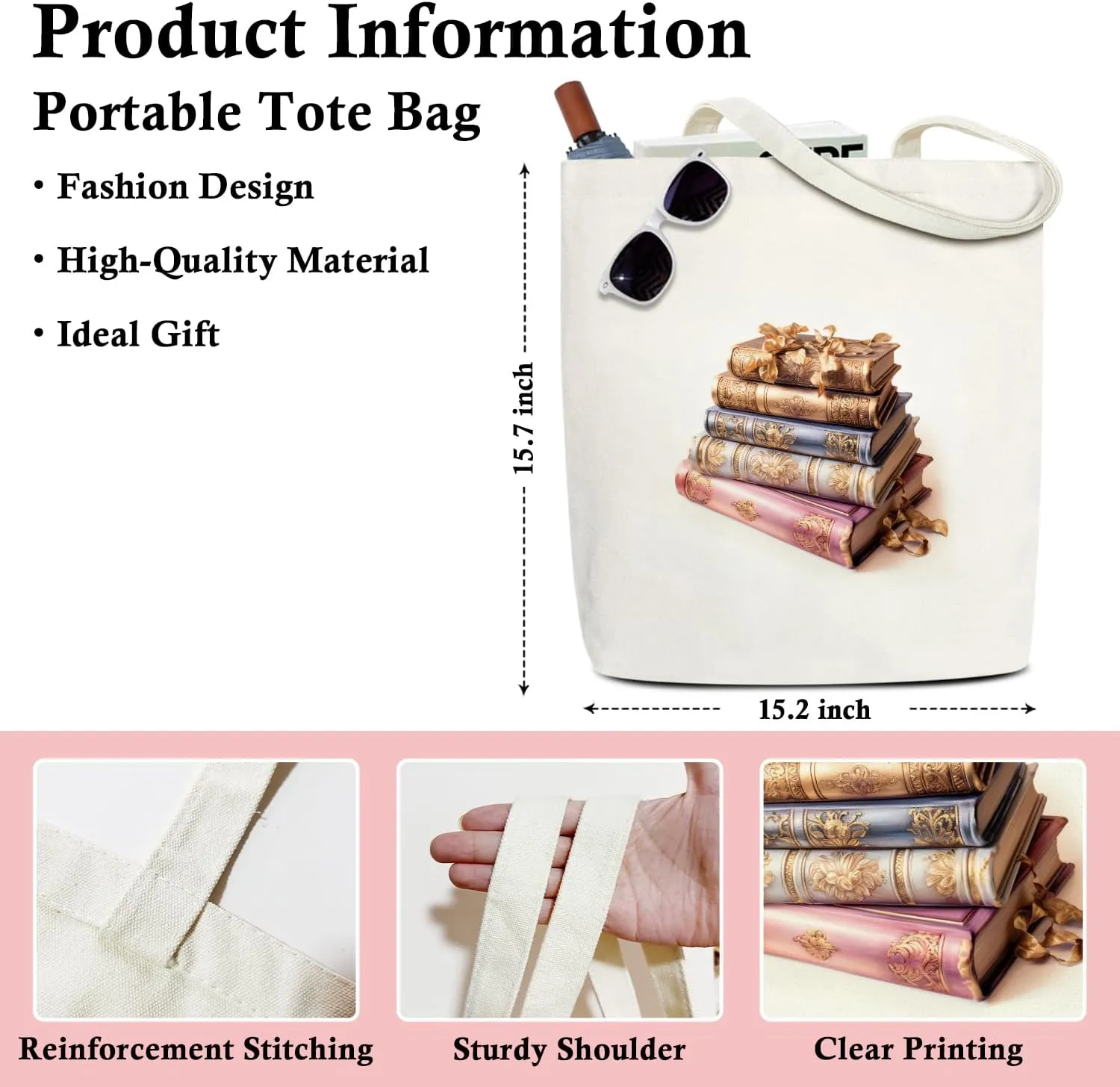 Canvas Tote Bag For Women, Aesthetic Shopping Bag Foldable Bag Reusable Tote Bag, Gifts for Friends - E