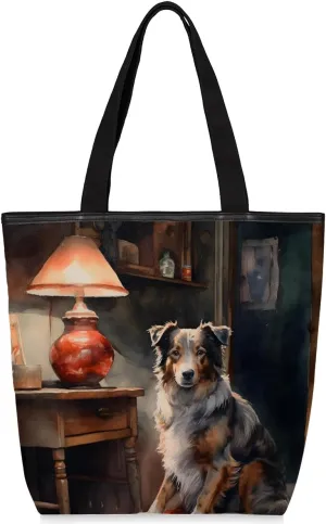 Canvas Tote Bag for Women Men Table Lamp Pet Dog Canvas Handbag Shoulder Tote Bag with Zipper Closure Reusable Grocery Bag Shopping Cloth Bag with Handles for Beach Gym Picnic Work
