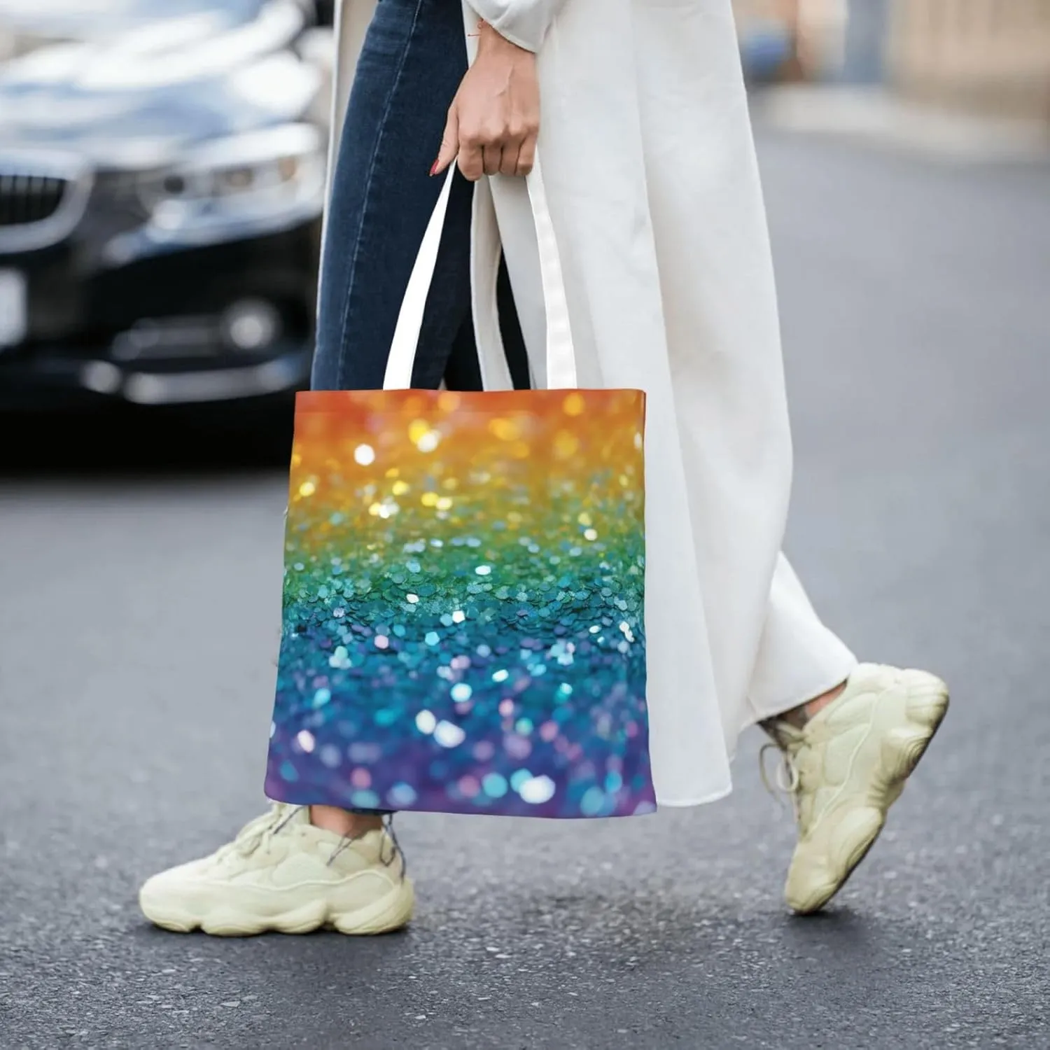 Canvas Tote Bag For Women Reusable Shopping Bag Casual Stars Crimson And Blue Shoulder Bag Handbag For Travel