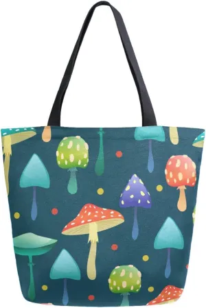 Canvas Tote Bag Toxic Mushrooms Women Shoulder Bag Color Cartoon Reusable Grocery Bags Large Handbag Travel Shopping Bag for School Nursing Gift Outdoors