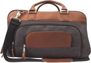 Canyon Outback Leather Goods Inc. Brody 18" Wool and Leather Duffel Bag, Grey/Tan - Full Grain Leather and Premium Wool Overnight Weekender Bag - Perfect Travel Bag or Gym Bag