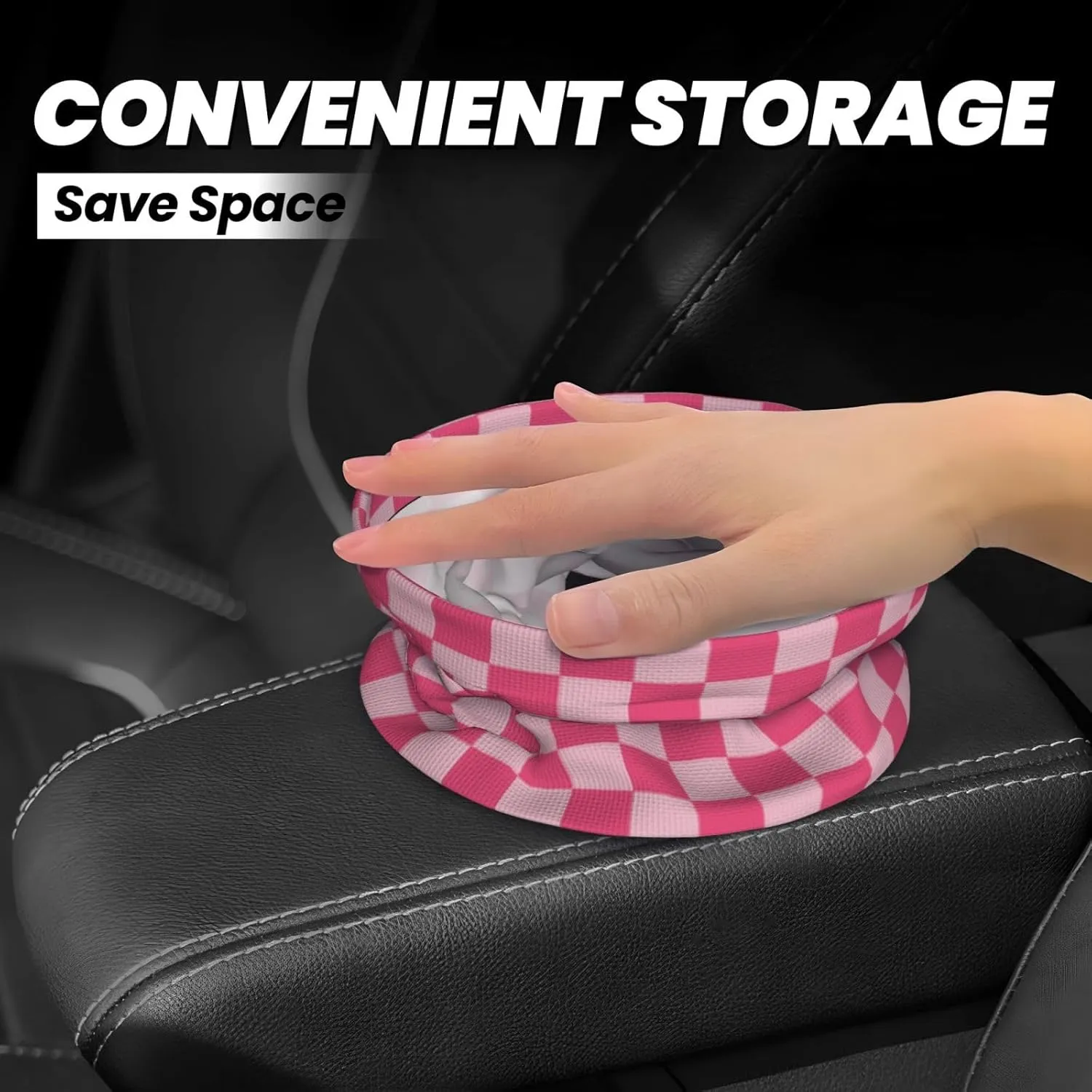 Car Trash Can Collapsible Garbage Can with 1PCS Checkered Keychain,Hanging Trash Bag Water Proof with Suitable for Storage for Car Interiors,Home (Pink Red, one Size)
