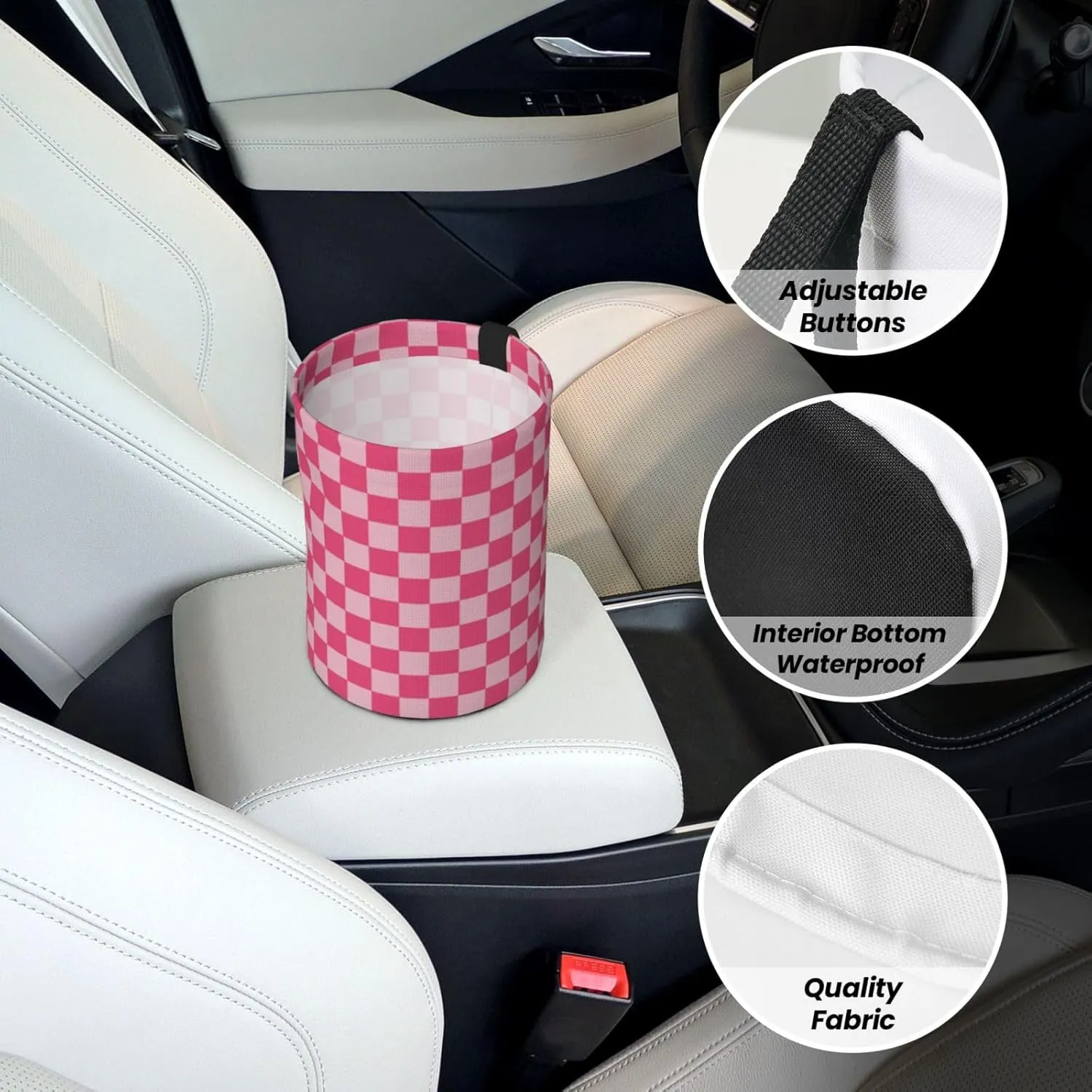 Car Trash Can Collapsible Garbage Can with 1PCS Checkered Keychain,Hanging Trash Bag Water Proof with Suitable for Storage for Car Interiors,Home (Pink Red, one Size)