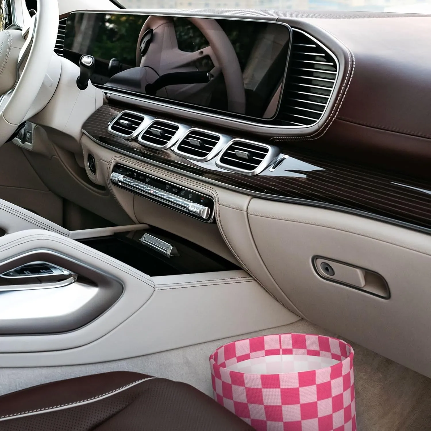 Car Trash Can Collapsible Garbage Can with 1PCS Checkered Keychain,Hanging Trash Bag Water Proof with Suitable for Storage for Car Interiors,Home (Pink Red, one Size)