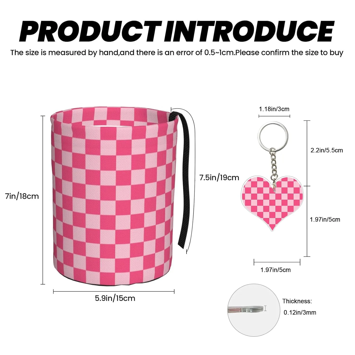 Car Trash Can Collapsible Garbage Can with 1PCS Checkered Keychain,Hanging Trash Bag Water Proof with Suitable for Storage for Car Interiors,Home (Pink Red, one Size)
