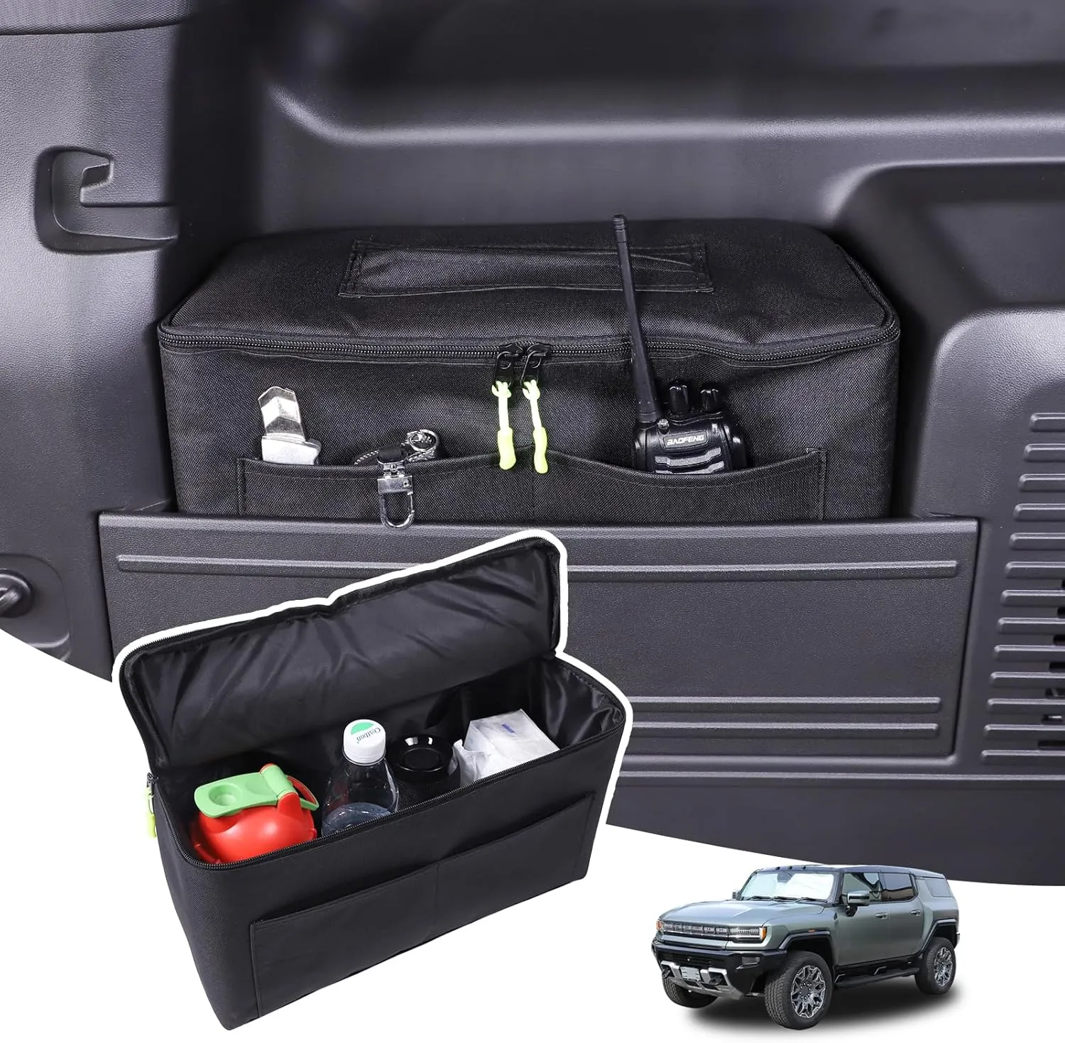 Car Trunk Organizer Storage Cargo Compatible with Hummer EV SUV 2024 2025  Trunk Side Window Luggage Bag with Large Capacity Stable Collapsible Rear Trunk Organizer Accessories (Lower Left Hand Bag)