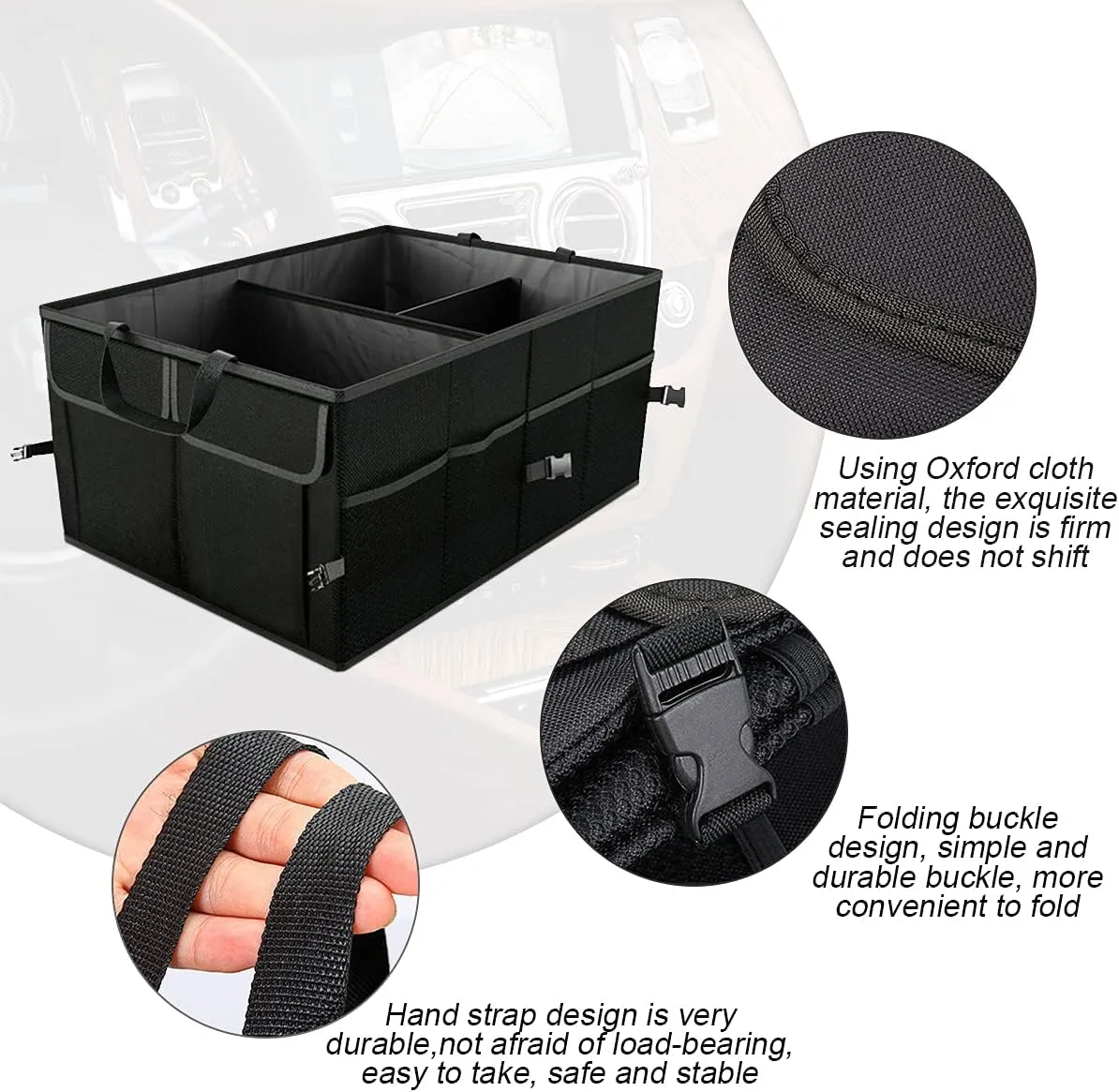 Car Trunk Organizer/Storage, Collapsible Cargo Storage Box, Large Capacity, Trunk Organizer for Cars, Vehicles, SUVs, Trucks