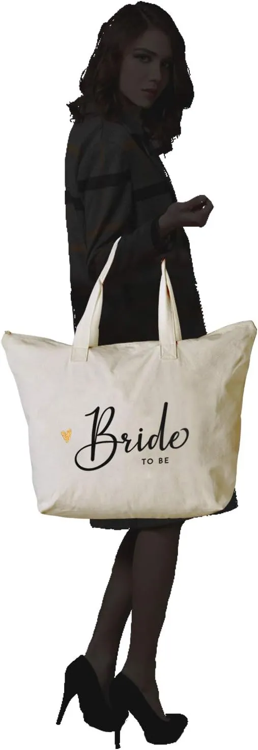 CARAKNOTS Bride to Be Gifts Wedding Gifts for Bride to Be Bag Bridal Shower Bachelorette Engagement Party Accessories Cotton Beach Canvas Shoulder Bag Tote with Zipper and Pocket