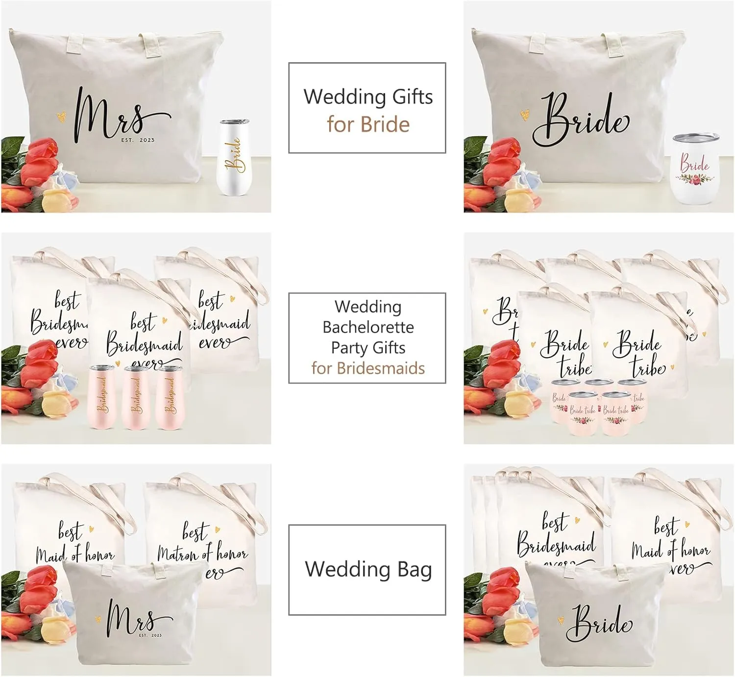 CARAKNOTS Bride to Be Gifts Wedding Gifts for Bride to Be Bag Bridal Shower Bachelorette Engagement Party Accessories Cotton Beach Canvas Shoulder Bag Tote with Zipper and Pocket