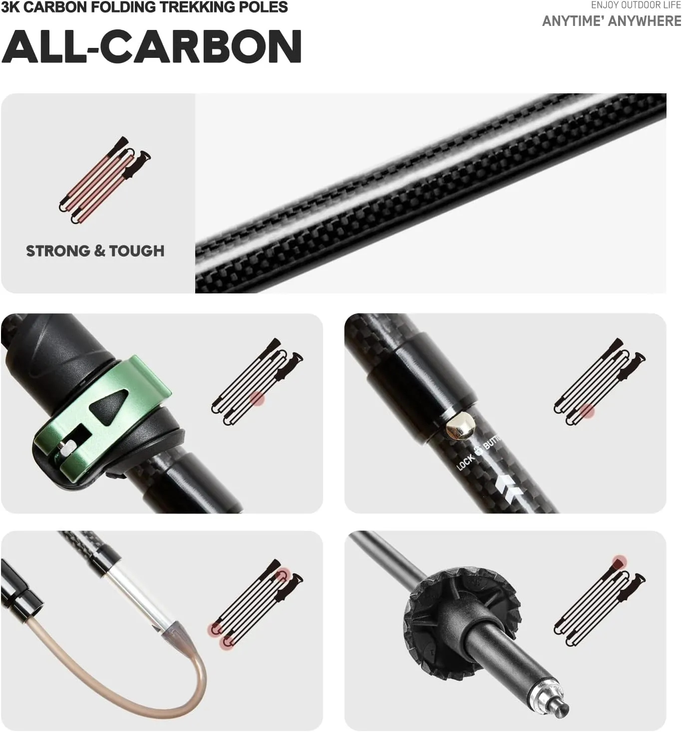 Carbon Fiber Hiking Poles - 2 PC Ultra Lightweight / 0.5LB Collapsible Hiking & Walking Sticks for Men and Women, Folding Trekking Poles for Camping Backpacking,with Quick Flip Lock,EVA Handle