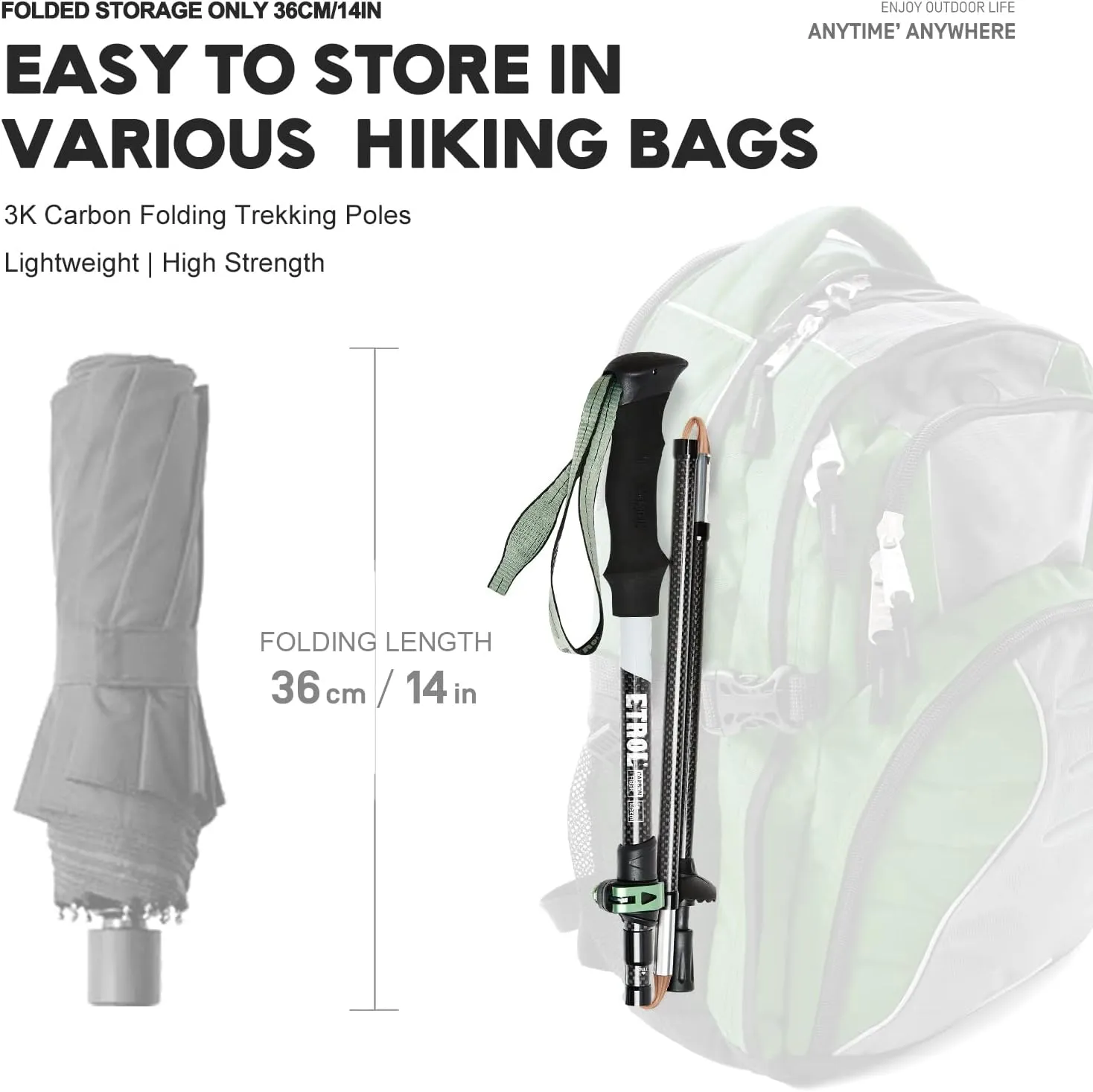 Carbon Fiber Hiking Poles - 2 PC Ultra Lightweight / 0.5LB Collapsible Hiking & Walking Sticks for Men and Women, Folding Trekking Poles for Camping Backpacking,with Quick Flip Lock,EVA Handle