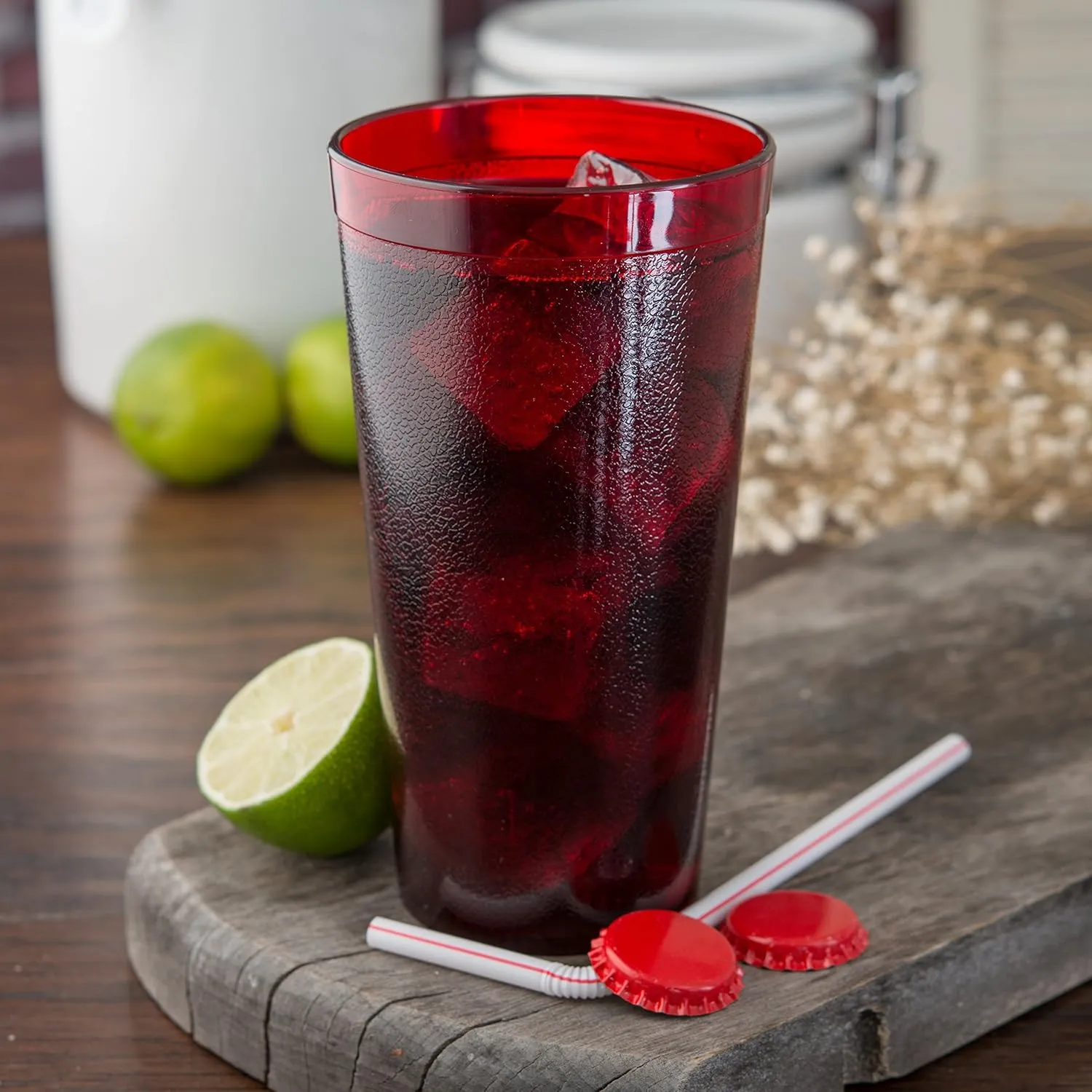 Carlisle FoodService Products Stackable Tumbler Plastic Tumbler with Pebbled Exterior for Restaurants, Catering, Kitchens, Plastic, 20 Ounces, Ruby, (Pack of 72)