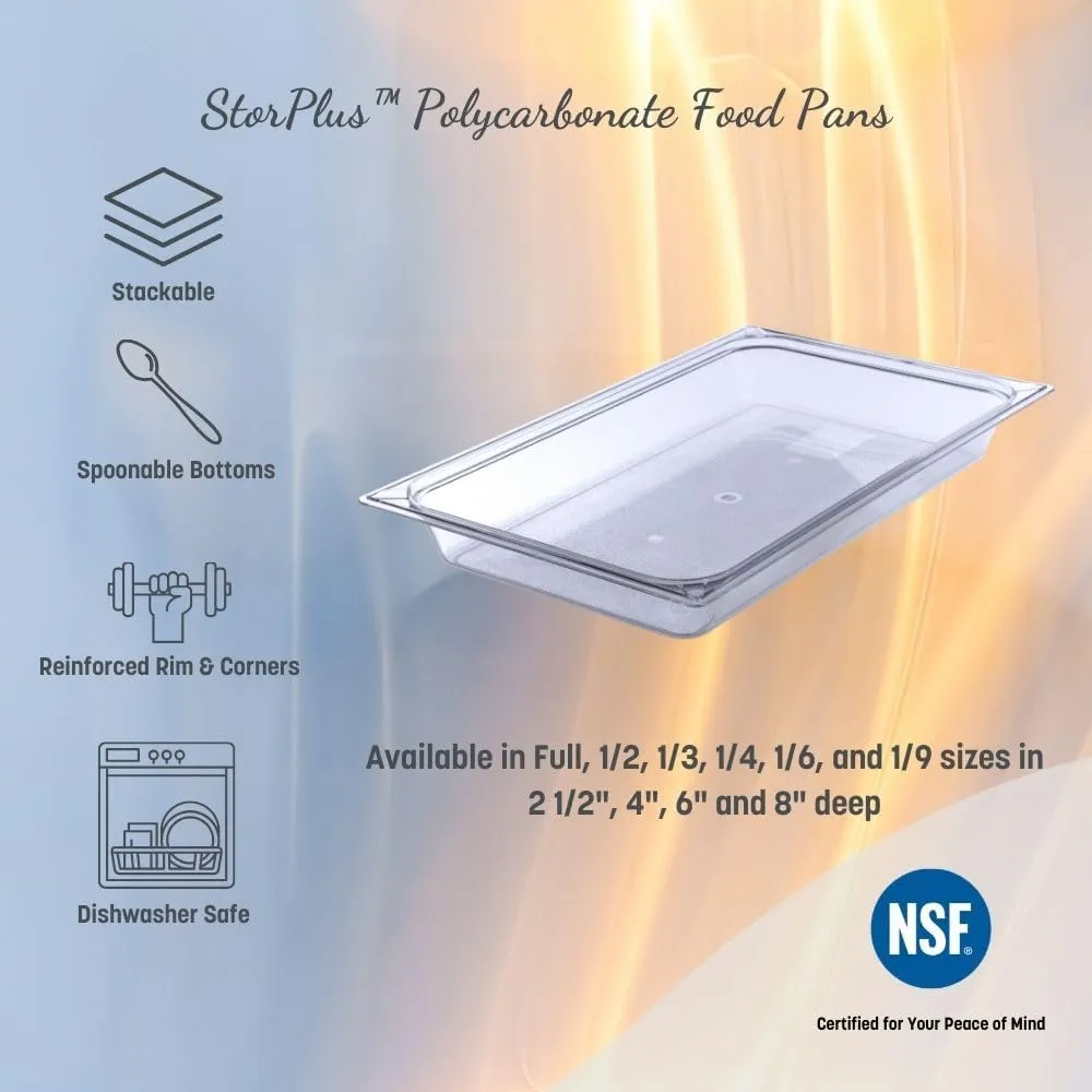 Carlisle FoodService Products Storplus Food Storage Container Food Pan, Chafing Pan for Catering, Buffets, Restaurants, Polycarbonate (Pc), 1/3 Size 6 Inches Deep, Clear, (Pack of 6)