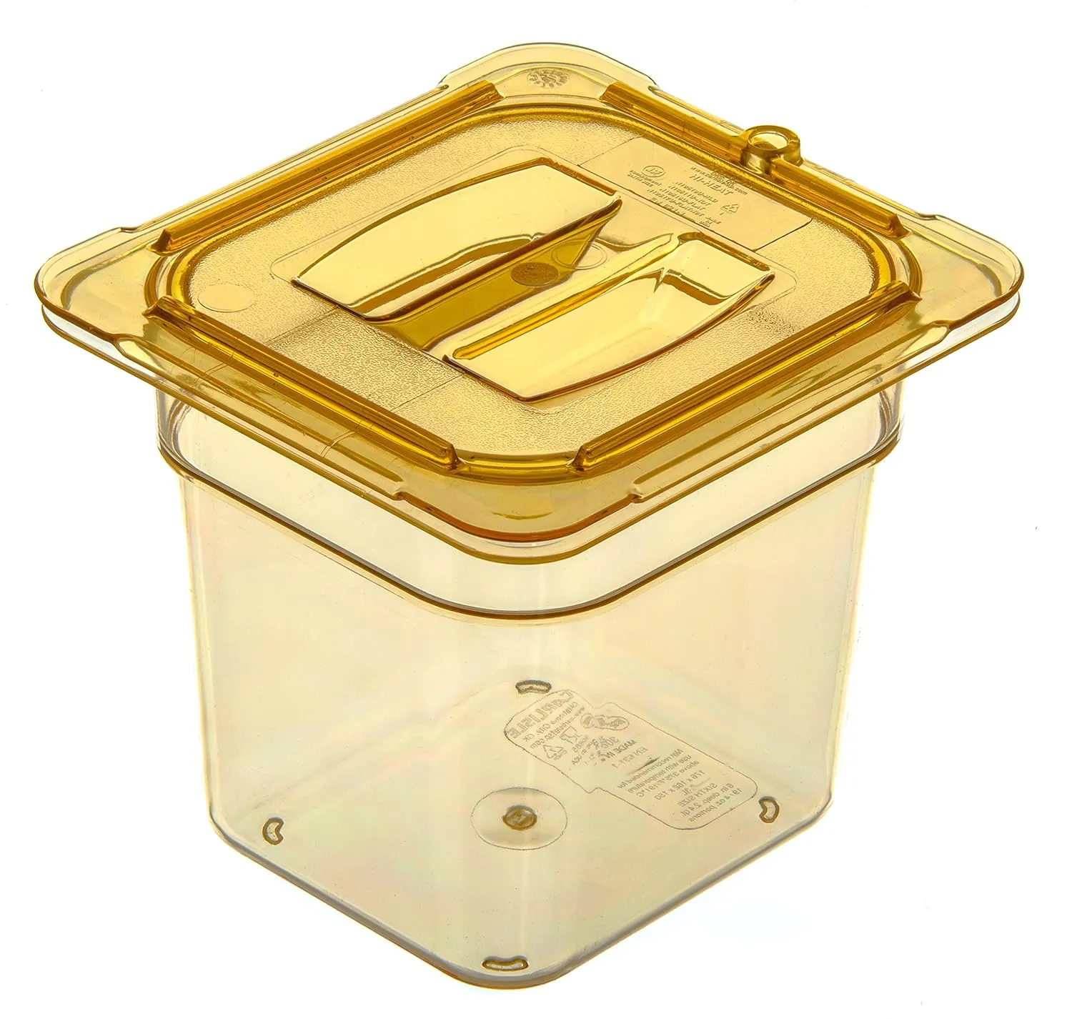 Carlisle FoodService Products Storplus High Heat Food Pan Steam Table Pan, Chafing Pan for Catering, Buffets, Restaurants, High Heat Plastic, 1/6 Size 6 Inches Deep, Amber
