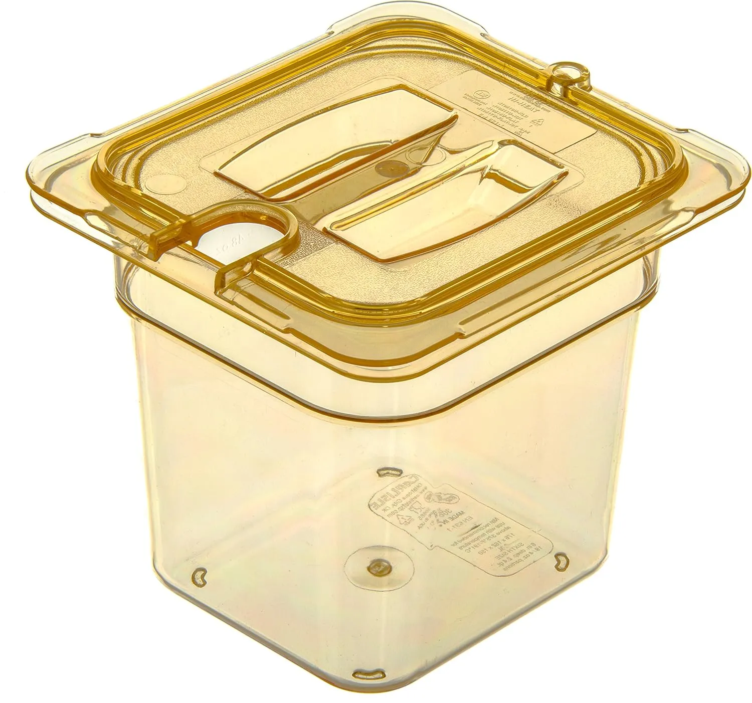 Carlisle FoodService Products Storplus High Heat Food Pan Steam Table Pan, Chafing Pan for Catering, Buffets, Restaurants, High Heat Plastic, 1/6 Size 6 Inches Deep, Amber