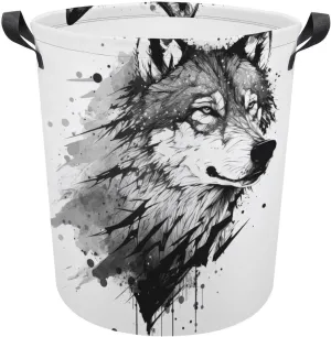 Carnivore Laundry Basket, Animal Collapsible Laundry Hamper, Waterproof Oxford Cloth Laundry Bag with Handles, Wolf Clothes Toy Organizer Basket for Room