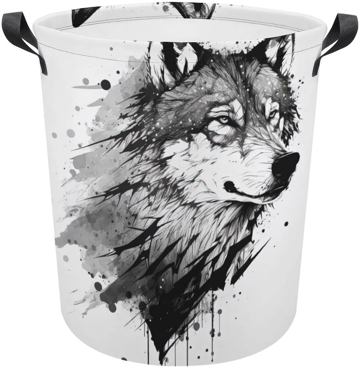 Carnivore Laundry Basket, Animal Collapsible Laundry Hamper, Waterproof Oxford Cloth Laundry Bag with Handles, Wolf Clothes Toy Organizer Basket for Room