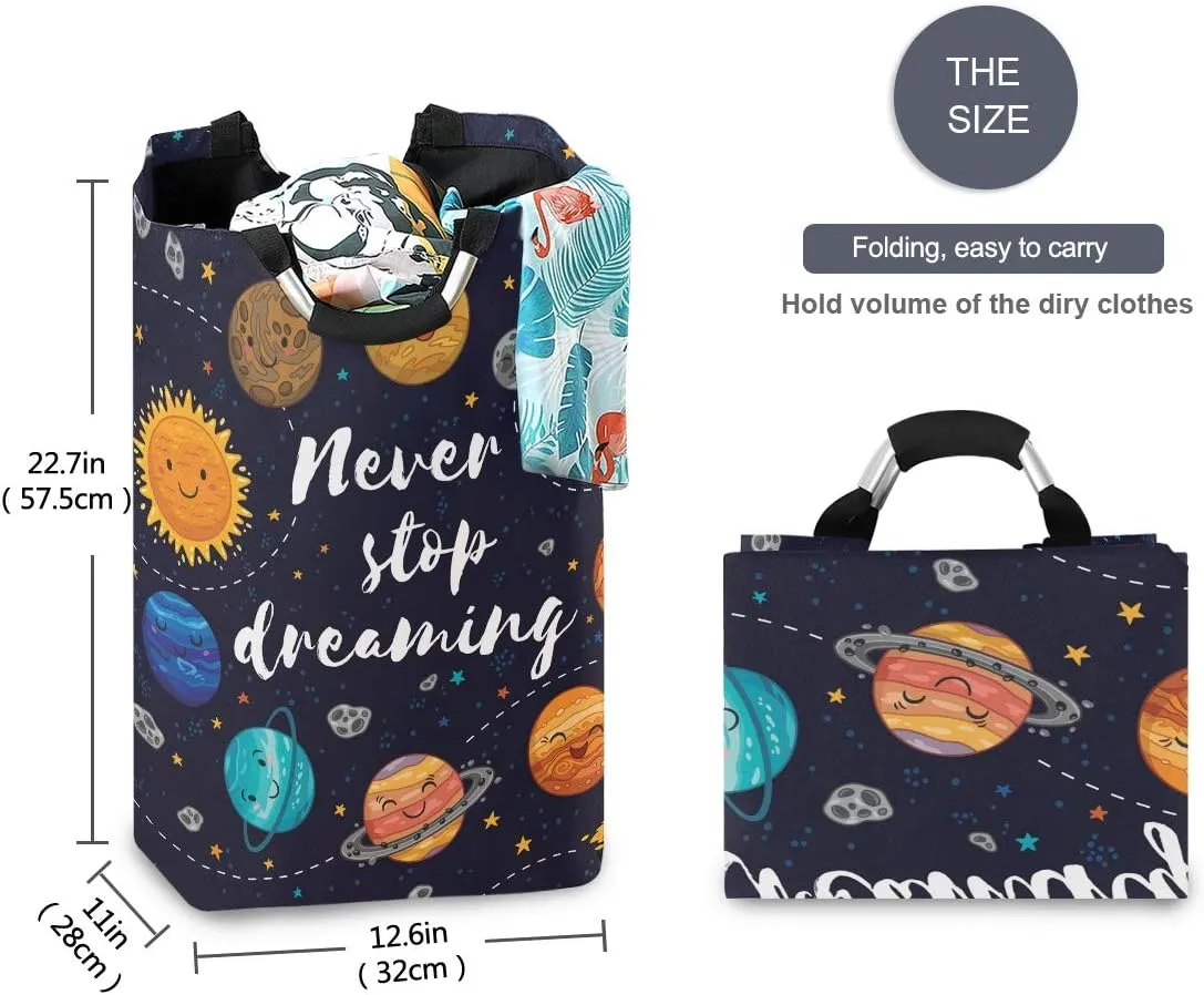 Cartoon Solar System Pattern Laundry Basket Clothes Hamper Collapsible Durable Dirty Clothes Large Storage Laundry Organizer