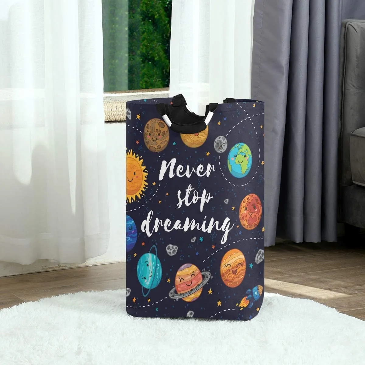 Cartoon Solar System Pattern Laundry Basket Clothes Hamper Collapsible Durable Dirty Clothes Large Storage Laundry Organizer