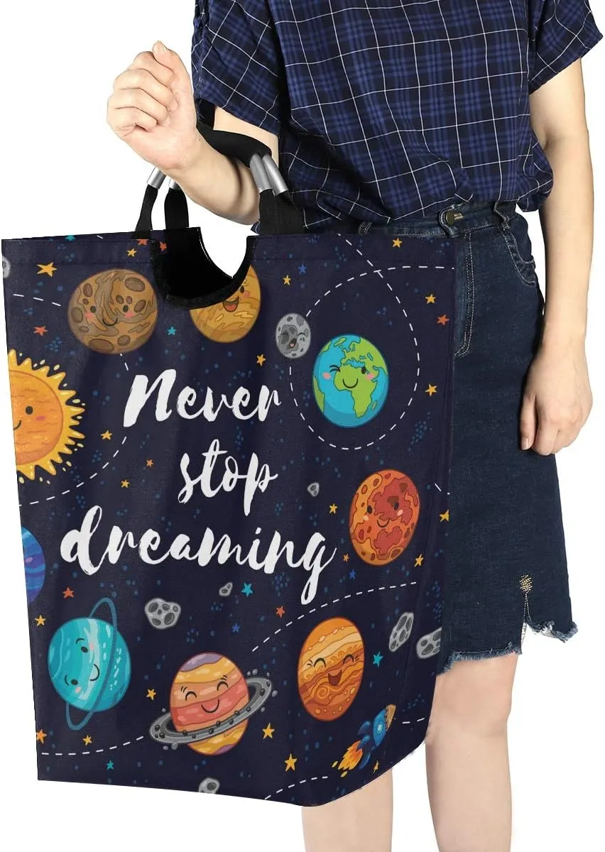 Cartoon Solar System Pattern Laundry Basket Clothes Hamper Collapsible Durable Dirty Clothes Large Storage Laundry Organizer