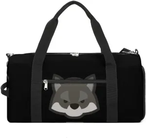 Cartoon Wolf Head Travel Gym Bag Sport Workout Duffel Bags with Compartments And Side Pocket