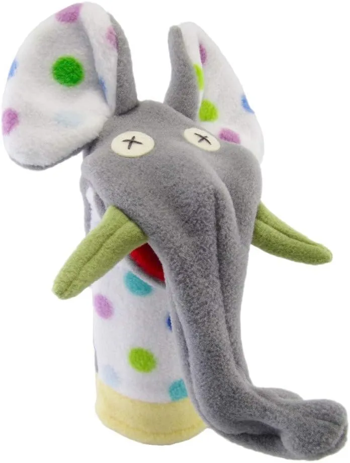 Cate & Levi Party Elephant Hand Puppet with Movable Mouth - Montessori Toys for 1 Year Old - Made in Canada - Eco Friendly Polar Fleece - with Movable Mouth