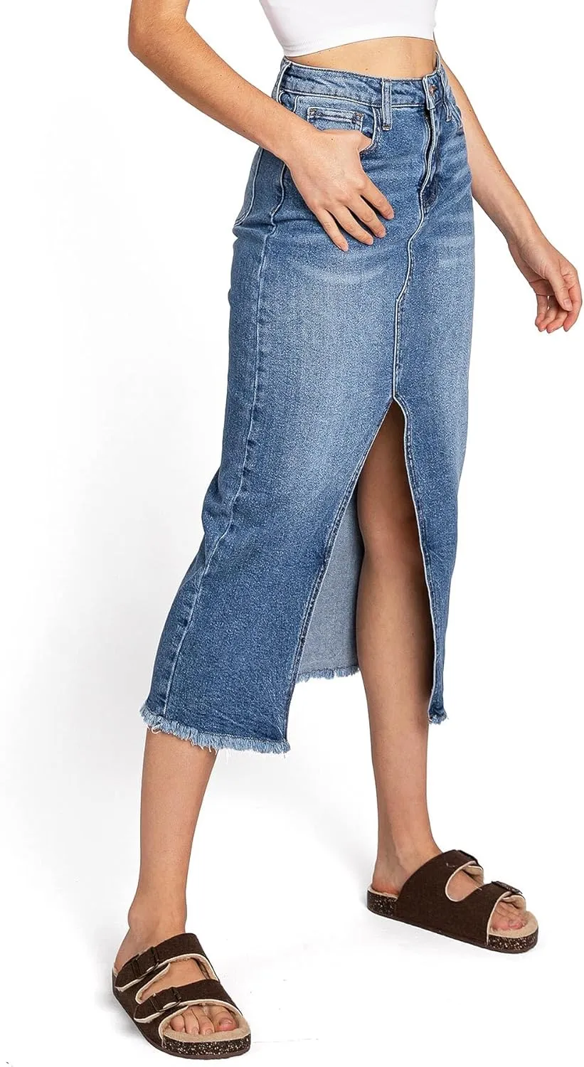 Celebrity Pink Regeneration Women's Juniors High Rise Jean Midi Skirt