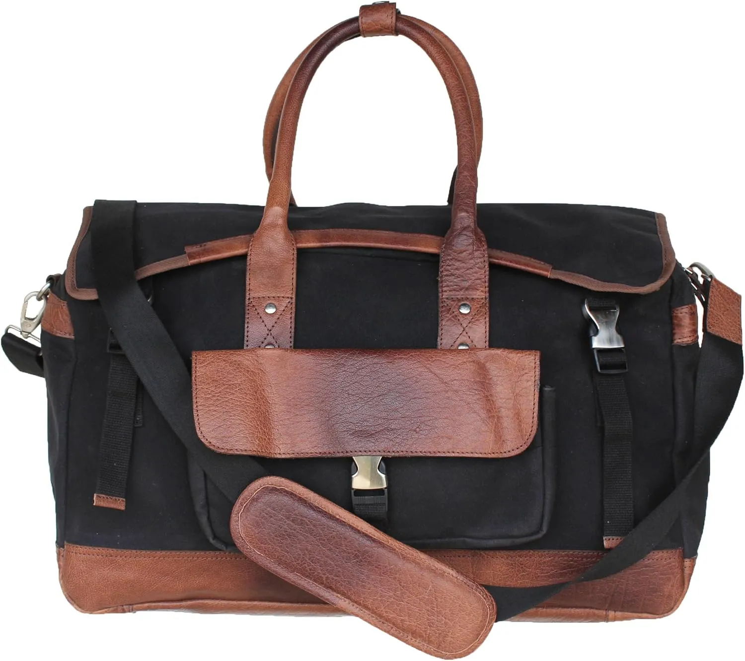 CHALLENGER Handcrafted Black Canvas Leather Carry-On Travel Weekender Duffle Bag 18SKD02