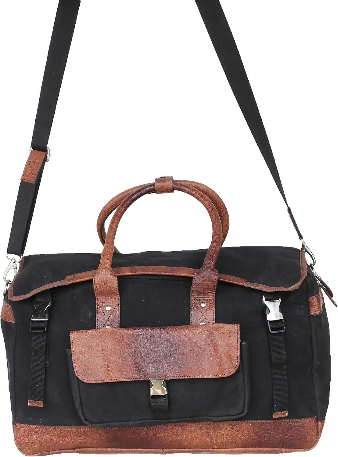 CHALLENGER Handcrafted Black Canvas Leather Carry-On Travel Weekender Duffle Bag 18SKD02