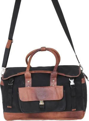 CHALLENGER Handcrafted Black Canvas Leather Carry-On Travel Weekender Duffle Bag 18SKD02