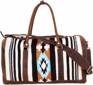 CHALLENGER Western Leather Cotton Woven Southwest Duffle Travel Weekender Carry-On Bag 103RTAztec