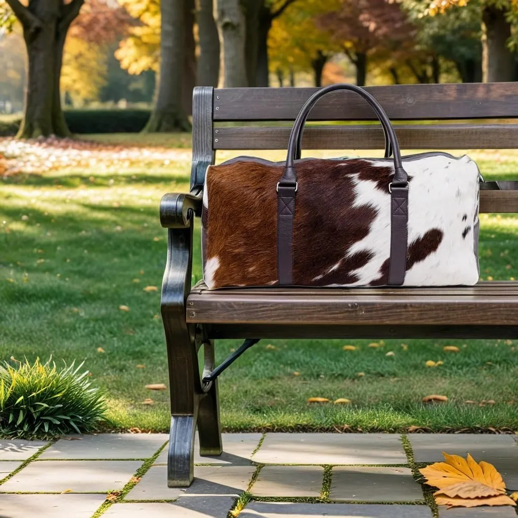 CHAYELL Luxurious Cowhide Duffel Bag for Men's and Women's - Large Size Unisex Travel Duffle Bag, Unique Leather Gym Bag Weekender Overnight Bag Premium Quality Cow Hair On Duffle