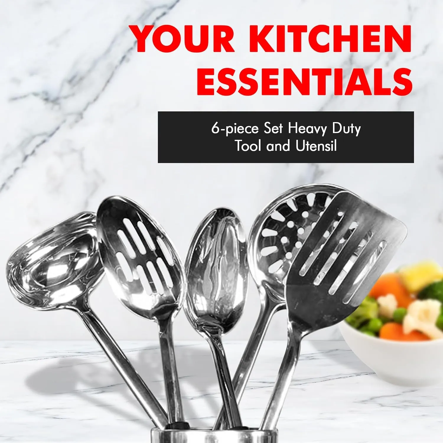 Chef Craft Heavy Duty Kitchen Tool and Utensil Set, 6 Piece, Stainless Steel