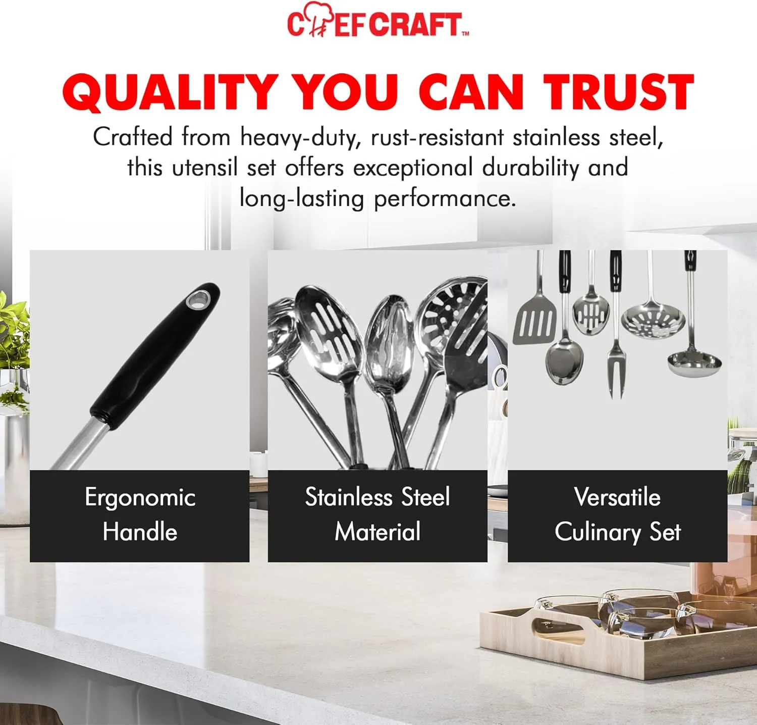 Chef Craft Heavy Duty Kitchen Tool and Utensil Set, 6 Piece, Stainless Steel