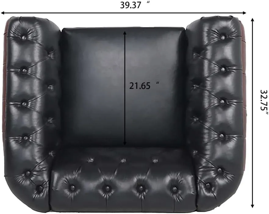 Chesterfield Luxury PU Leather 1 Seater Single Sofa Couch Accent Chair,Classic Tufted Button and Nailhead Rolled Arm for Office Living Room,Black