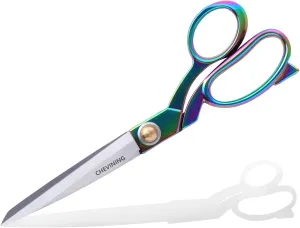 Chevining 11" Heavy Duty Fabric Scissors - Titanium Coated Stainless Steel, Professional Tailor & Dressmaker Shears for Leather, Cloth, Carpet - Household & Sewing Scissors (Color: Titanium)