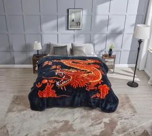 Chezmoi Collection Heavy Single Ply 9 Lbs Korean Style Faux Mink Blanket, Reversible 750GSM Thick Silky Soft Plush Raschel Mink Blanket, 85" x 95" King, Dragon