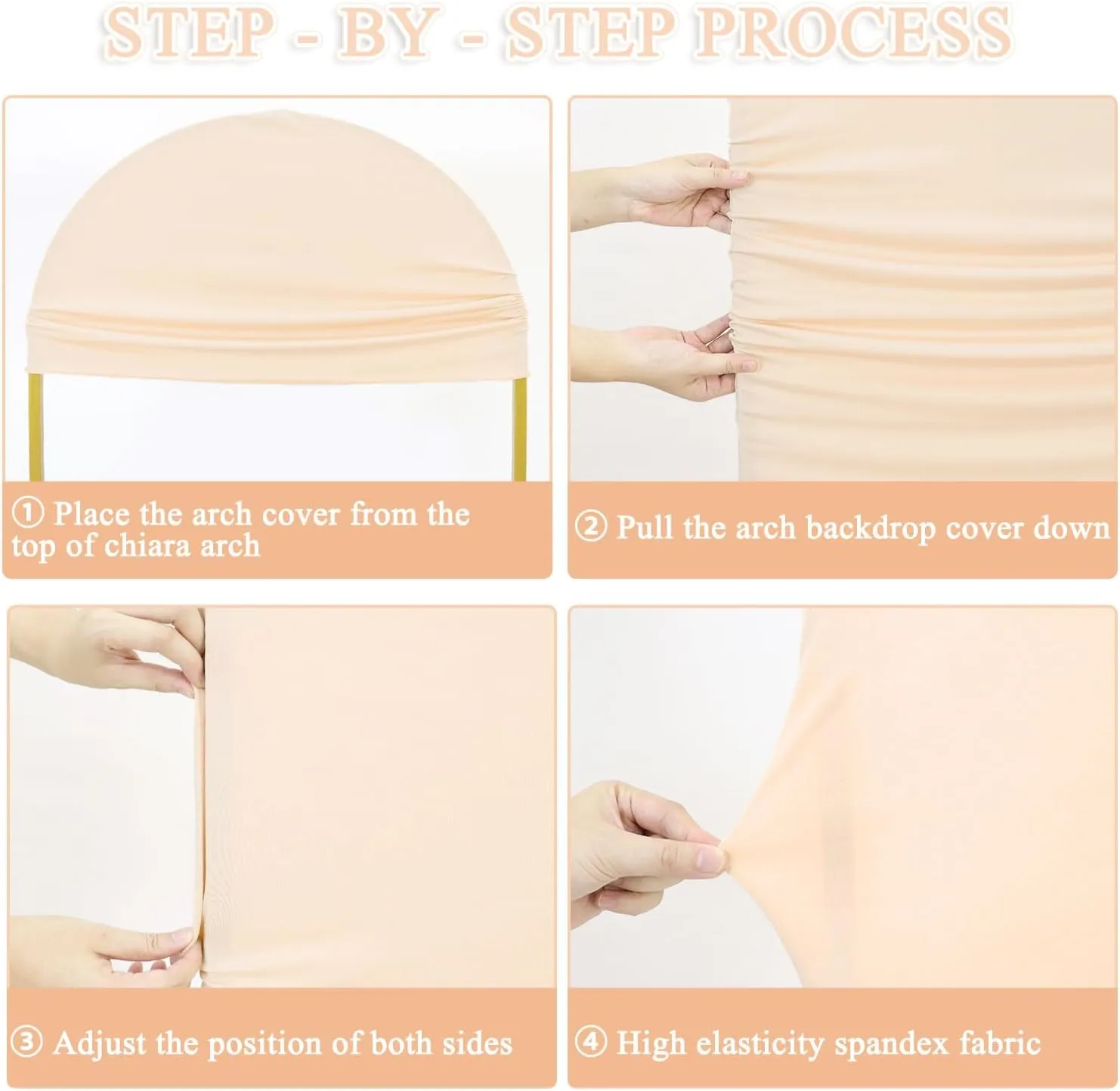 Chiara Arch Covers Set of 3 Stretchy Wedding Arch Backdrop for Gender Reveal Baby Shower Balloon Decor - Beige, 4ft, 5ft, 6ft