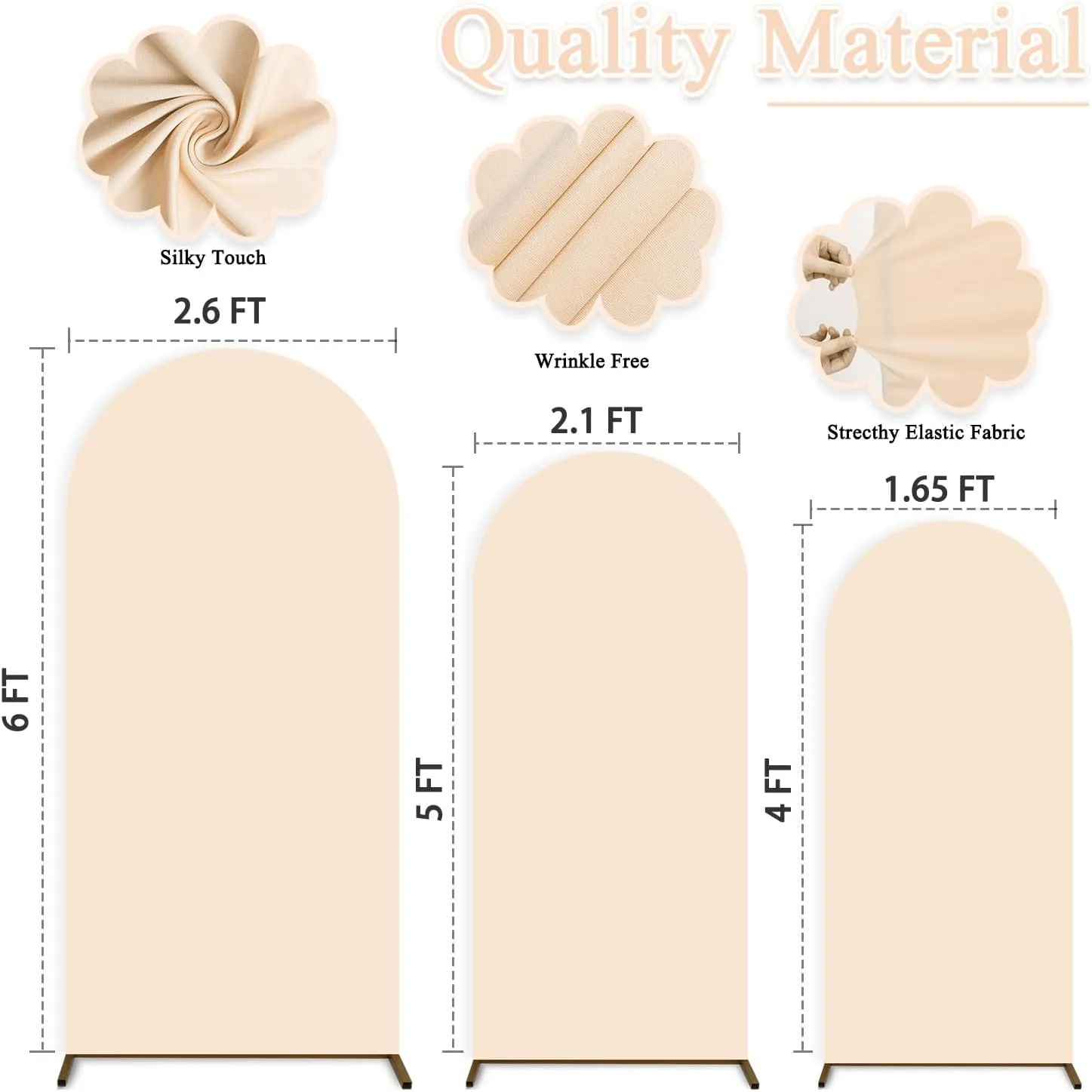 Chiara Arch Covers Set of 3 Stretchy Wedding Arch Backdrop for Gender Reveal Baby Shower Balloon Decor - Beige, 4ft, 5ft, 6ft