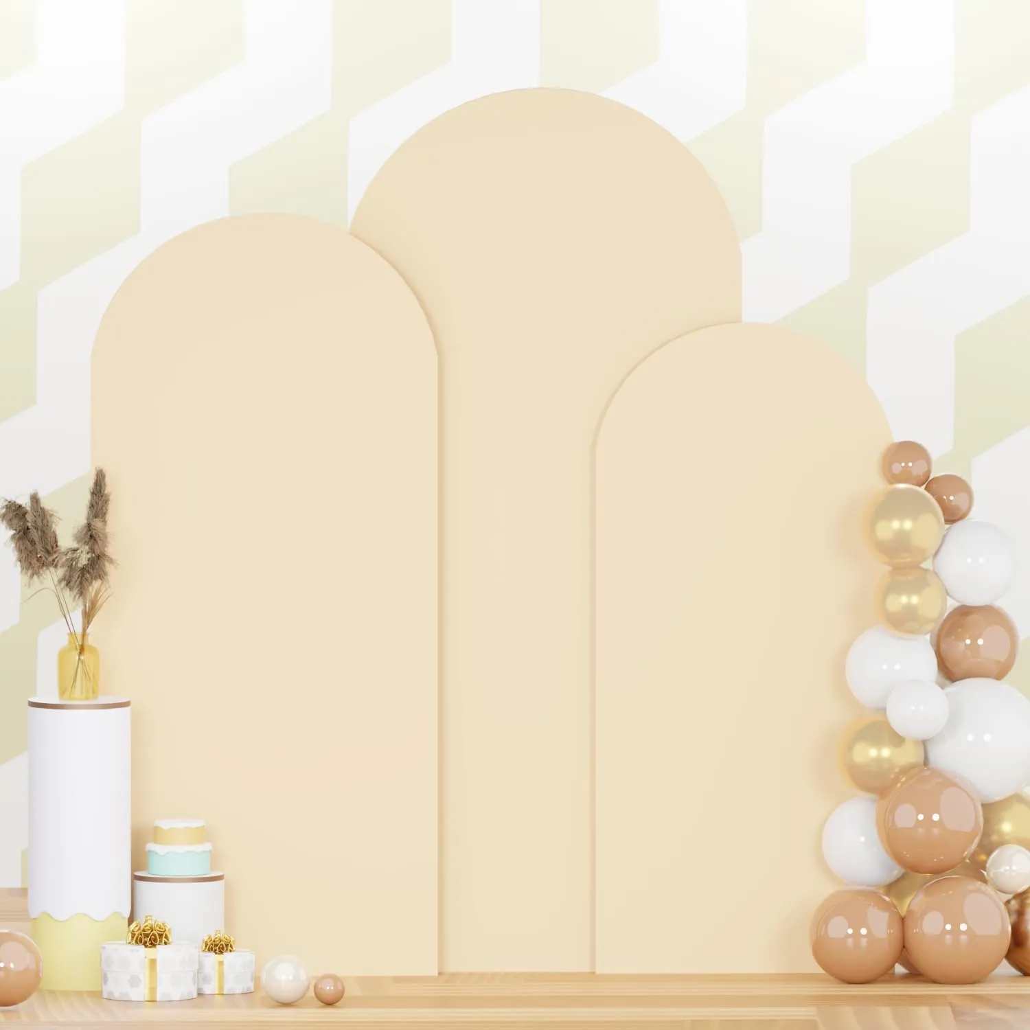 Chiara Arch Covers Set of 3 Stretchy Wedding Arch Backdrop for Gender Reveal Baby Shower Balloon Decor - Beige, 4ft, 5ft, 6ft
