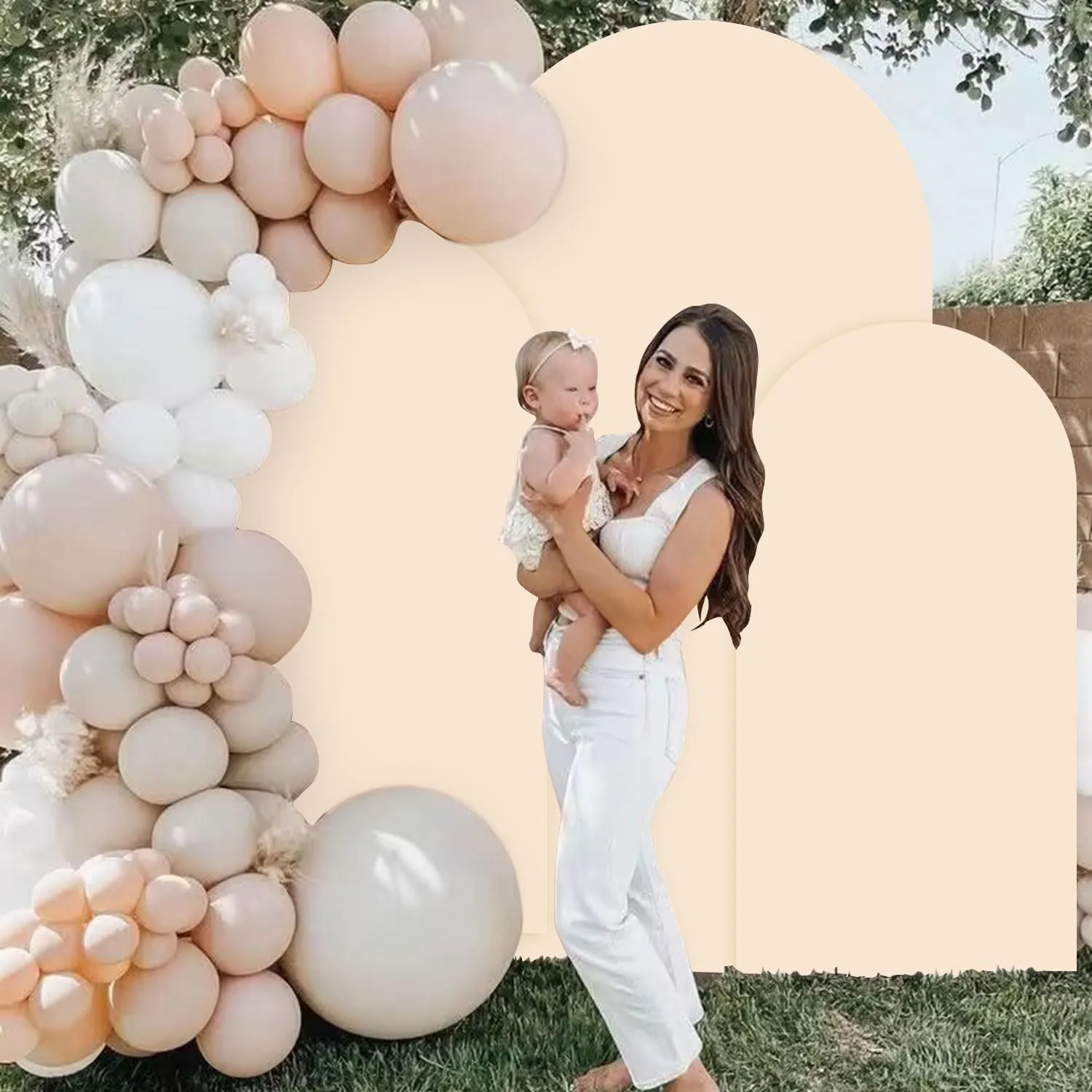 Chiara Arch Covers Set of 3 Stretchy Wedding Arch Backdrop for Gender Reveal Baby Shower Balloon Decor - Beige, 4ft, 5ft, 6ft